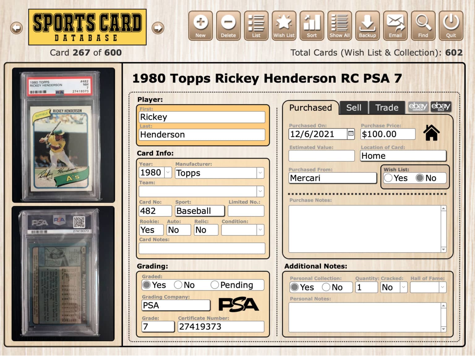 sports card inventory software